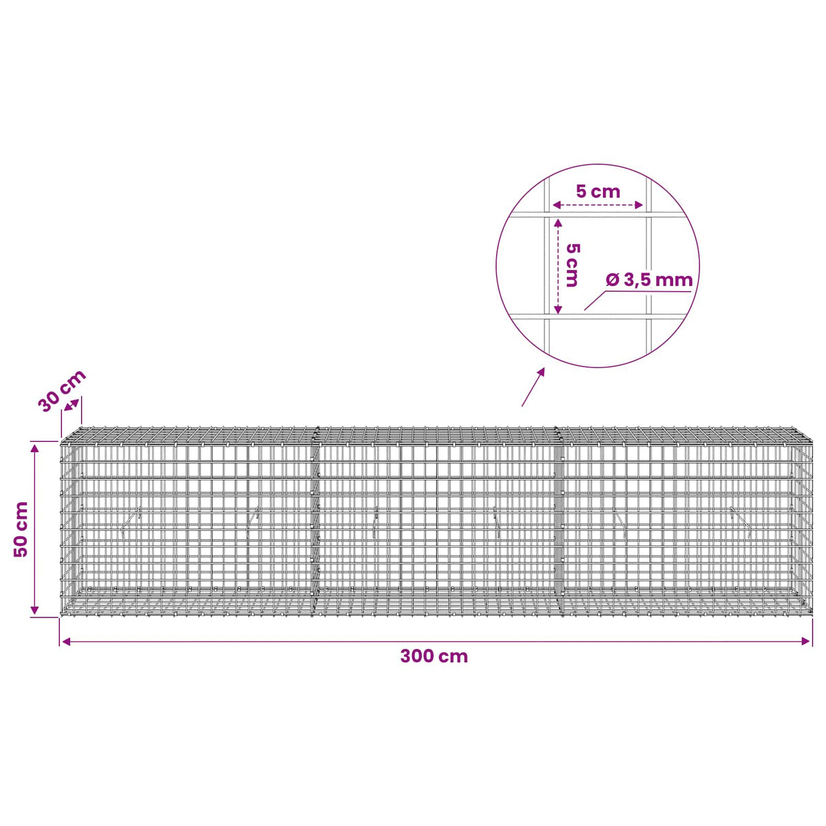 Γκαμπιόν με Σύρμα 3,5 mm και Πλέγμα 5x5 cm 300x30x50 εκ