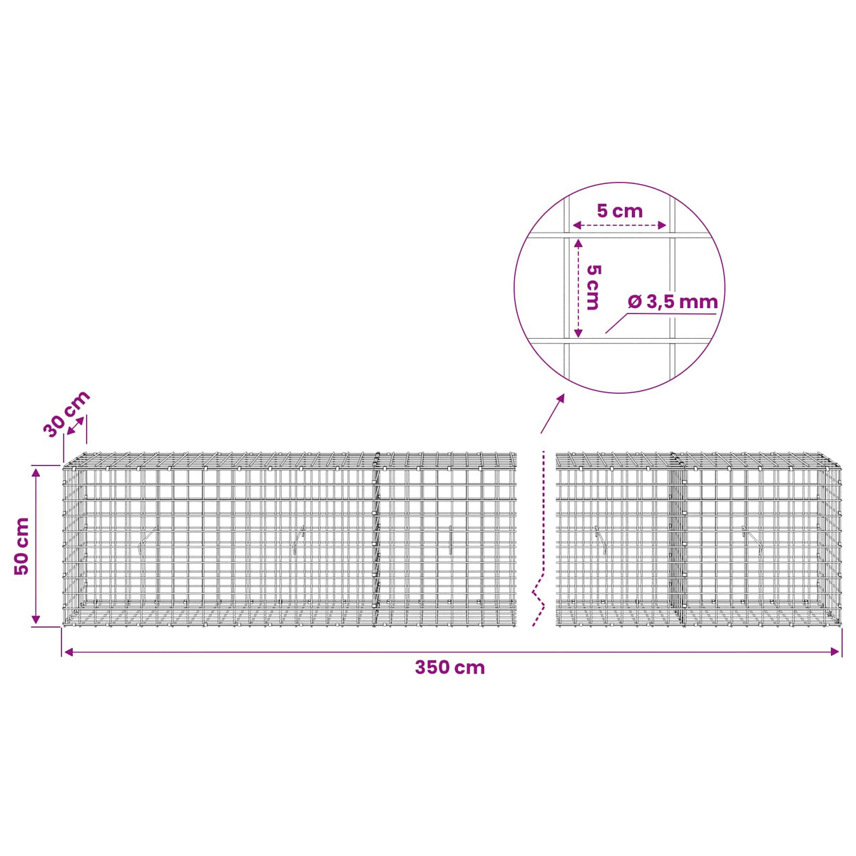 Γκαμπιόν με Σύρμα 3,5 mm και Πλέγμα 5x5 cm 350x30x50 εκ