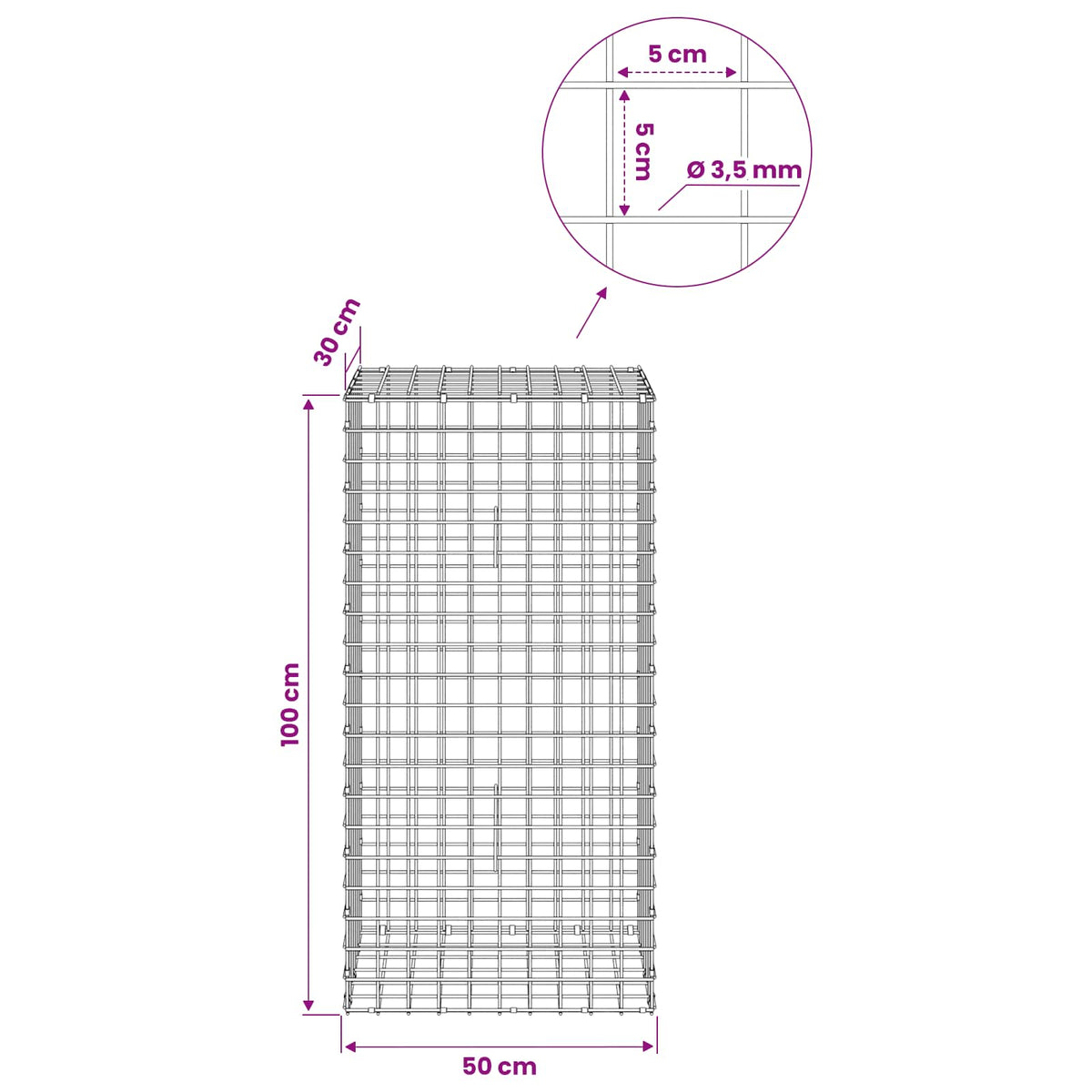 Γκαμπιόν με Σύρμα 3,5 mm και Πλέγμα 5x5 cm 50x30x100 εκ
