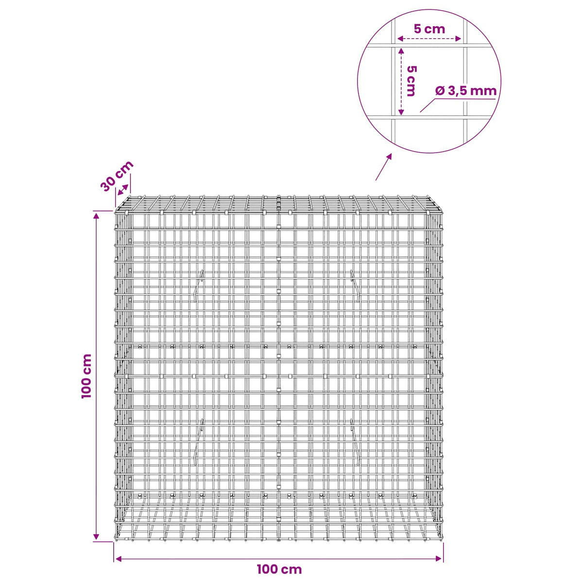 Γκαμπιόν με Σύρμα 3,5 mm και Πλέγμα 5x5 cm 100x30x100 εκ