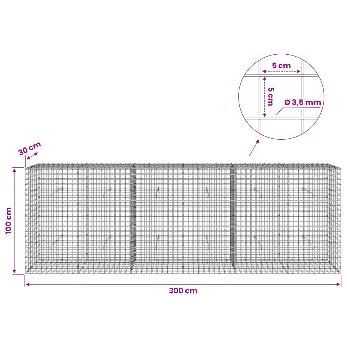Γκαμπιόν με Σύρμα 3,5 mm και Πλέγμα 5x5 cm 300x30x100 εκ - Pakobazaar