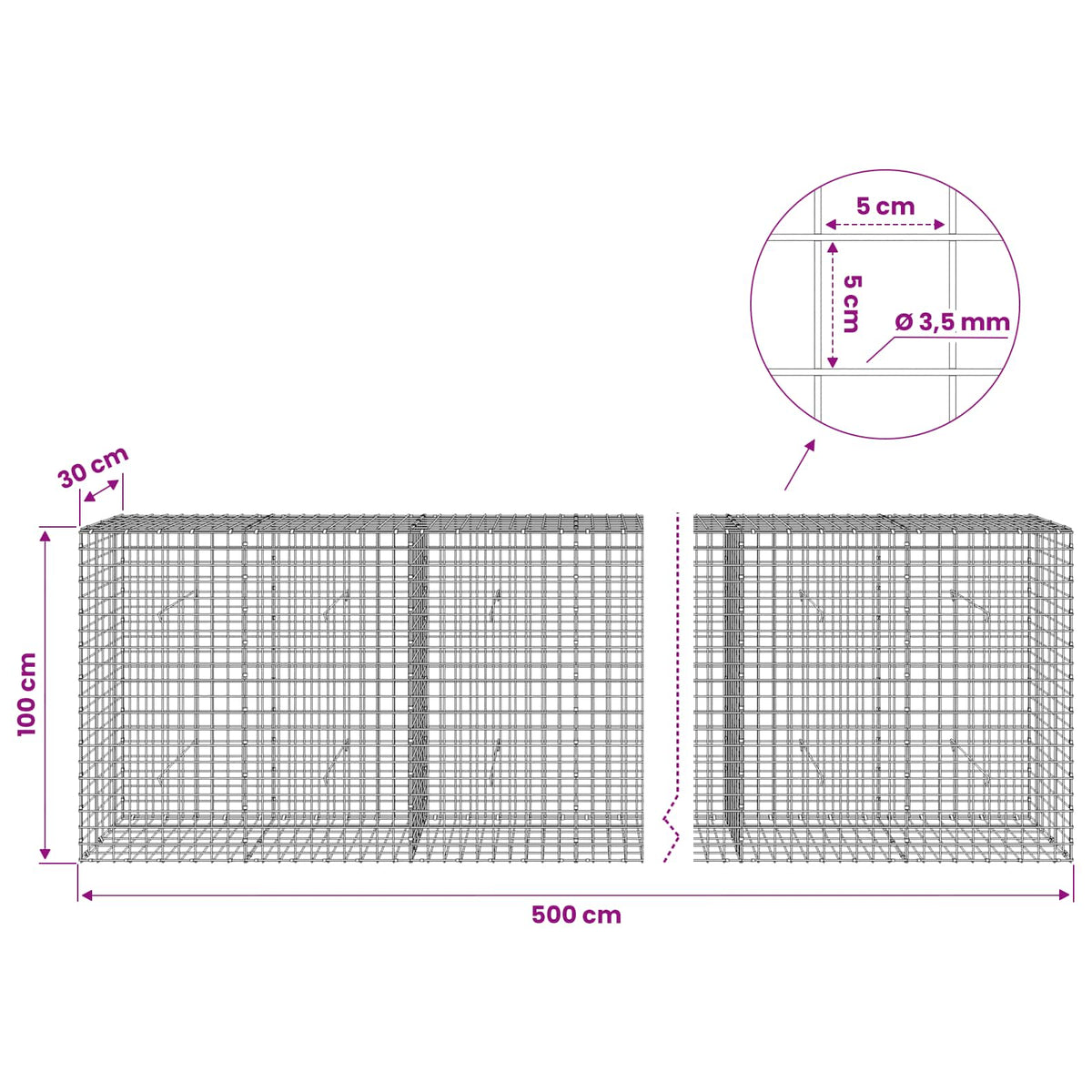 Γκαμπιόν με Σύρμα 3,5 mm και Πλέγμα 5x5 cm 500x30x100 εκ - Pakobazaar
