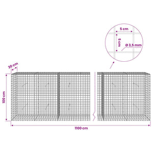 Γκαμπιόν με Σύρμα 3,5 mm και Πλέγμα 5x5 cm 1100x30x100 εκ - Pakobazaar