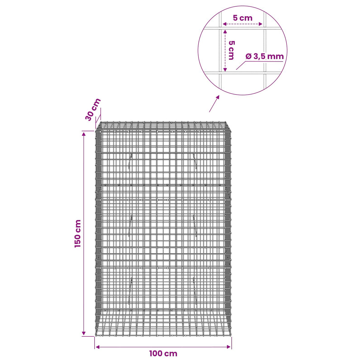 Γκαμπιόν με Σύρμα 3,5 mm και Πλέγμα 5x5 cm 100x30x150 εκ - Pakobazaar