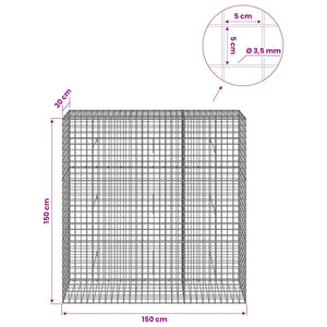 Γκαμπιόν με Σύρμα 3,5 mm και Πλέγμα 5x5 cm 150x30x150 εκ - Pakobazaar