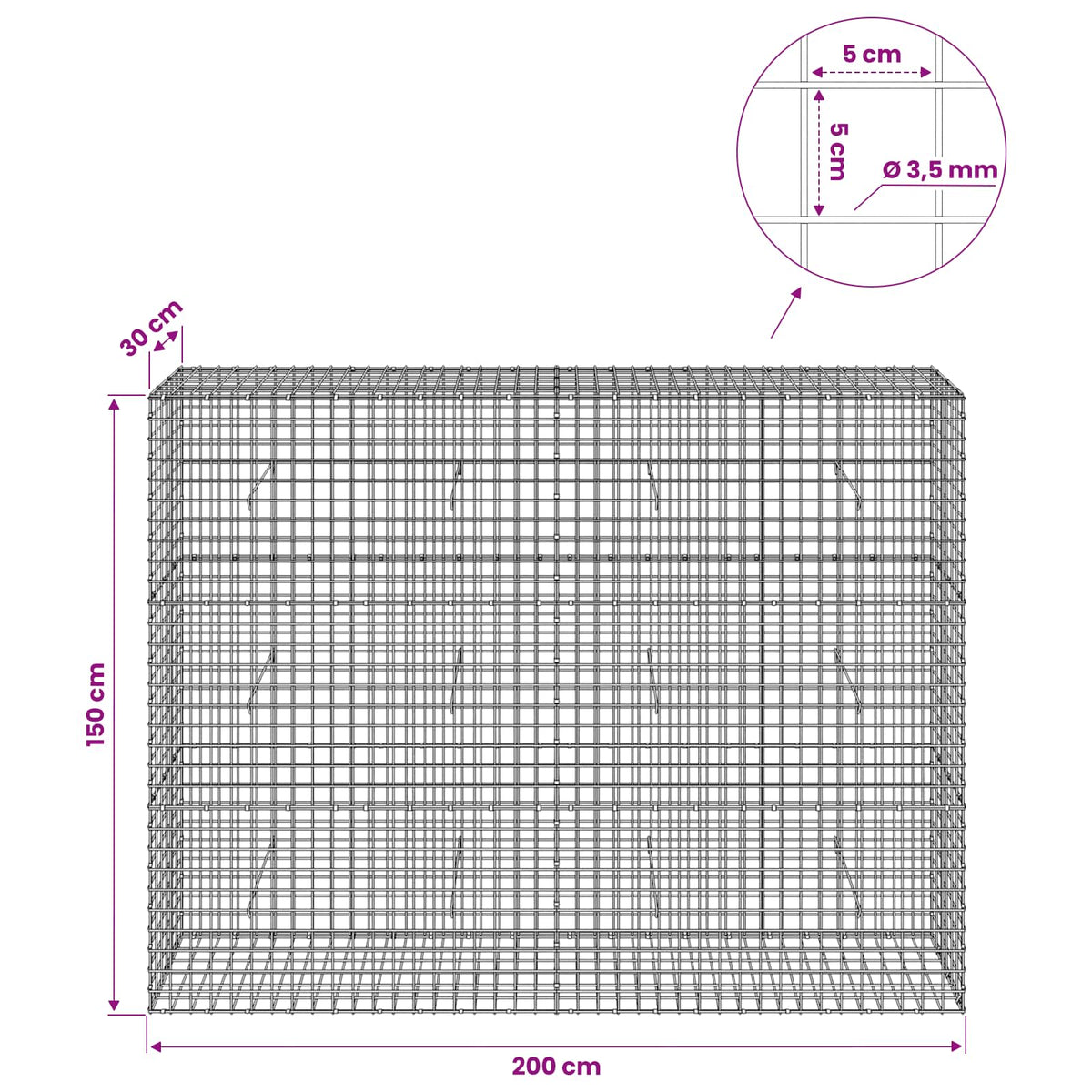 Γκαμπιόν με Σύρμα 3,5 mm και Πλέγμα 5x5 cm 200x30x150 εκ
