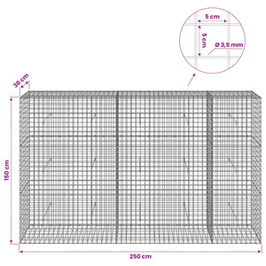 Γκαμπιόν με Σύρμα 3,5 mm και Πλέγμα 5x5 cm 250x30x150 εκ - Pakobazaar