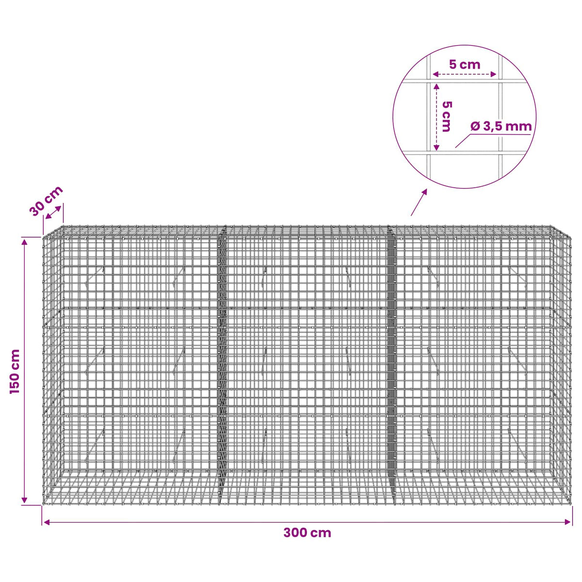 Γκαμπιόν με Σύρμα 3,5 mm και Πλέγμα 5x5 cm 300x30x150 εκ