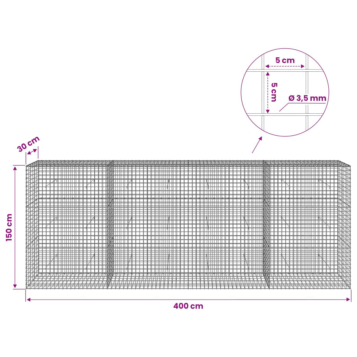 Γκαμπιόν με Σύρμα 3,5 mm και Πλέγμα 5x5 cm 400x30x150 εκ