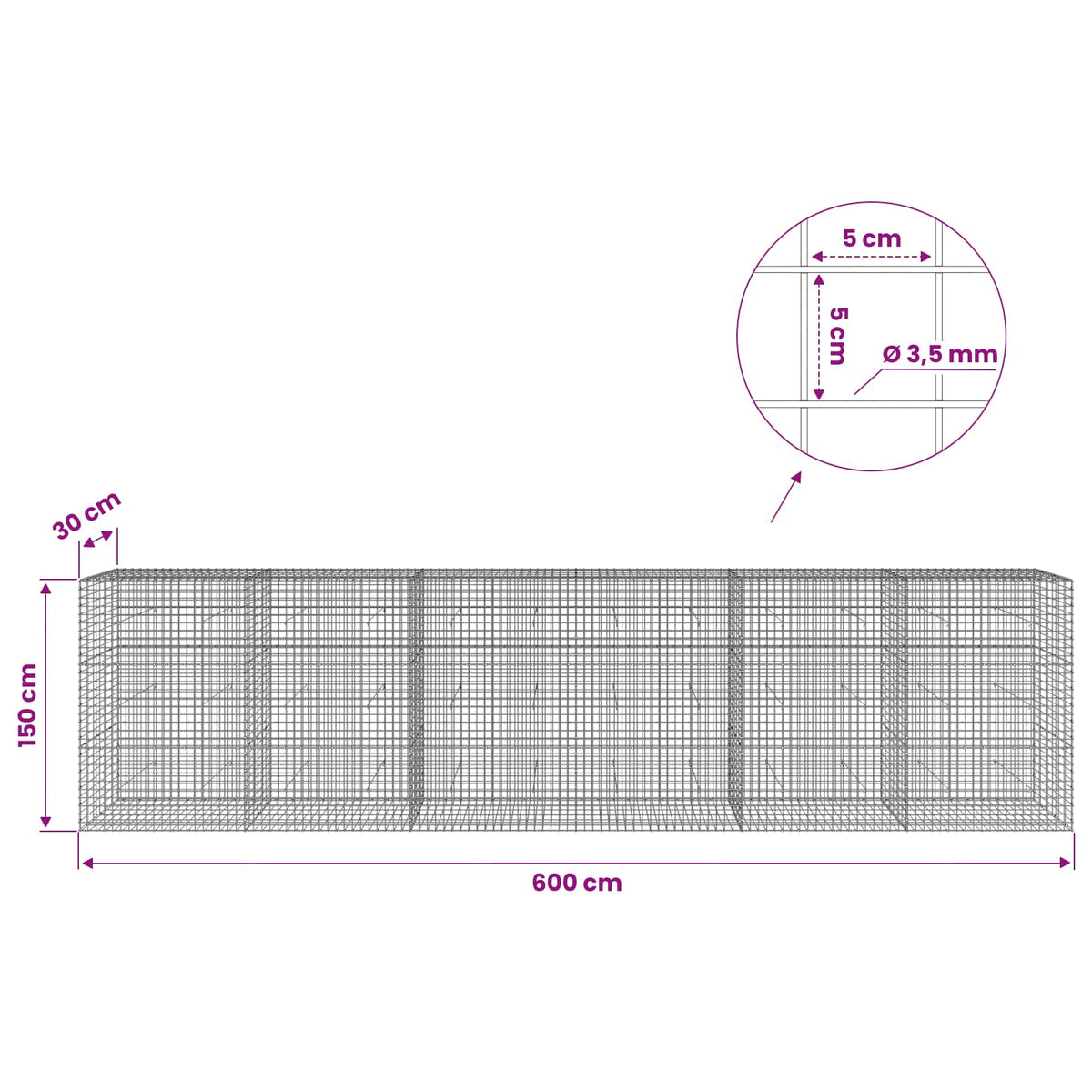 Γκαμπιόν με Σύρμα 3,5 mm και Πλέγμα 5x5 cm 600x30x150 εκ - Pakobazaar