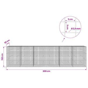 Γκαμπιόν με Σύρμα 3,5 mm και Πλέγμα 5x5 cm 600x30x150 εκ - Pakobazaar