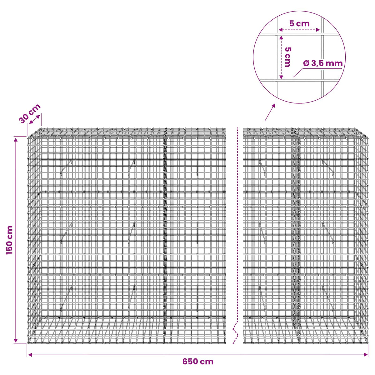 Γκαμπιόν με Σύρμα 3,5 mm και Πλέγμα 5x5 cm 650x30x150 εκ