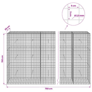 Γκαμπιόν με Σύρμα 3,5 mm και Πλέγμα 5x5 cm 750x30x150 εκ - Pakobazaar