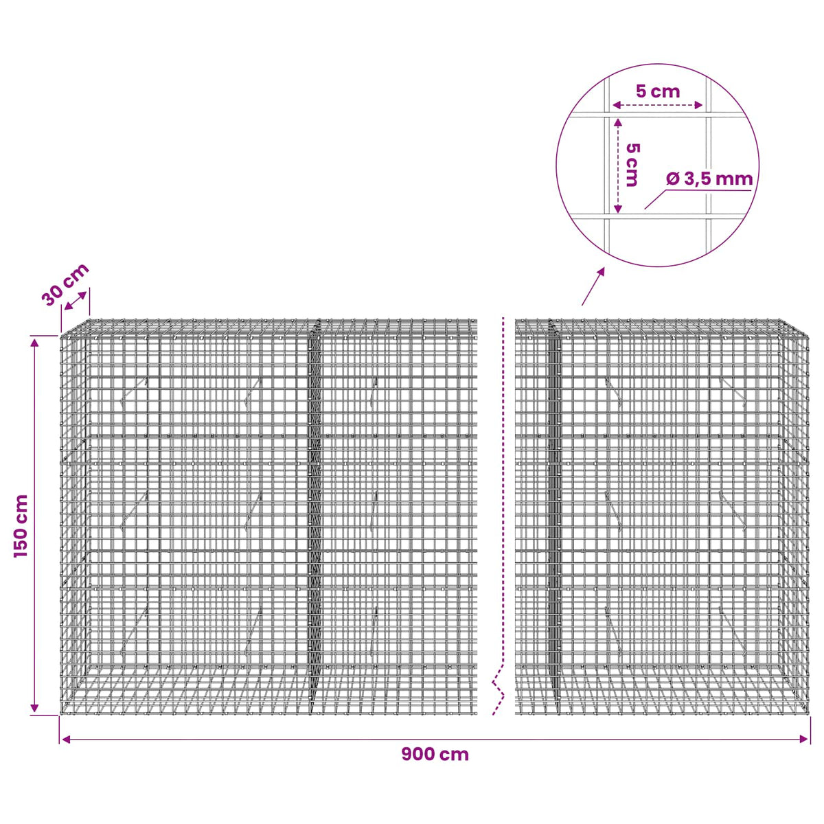 Γκαμπιόν με Σύρμα 3,5 mm και Πλέγμα 5x5 cm 900x30x150 εκ