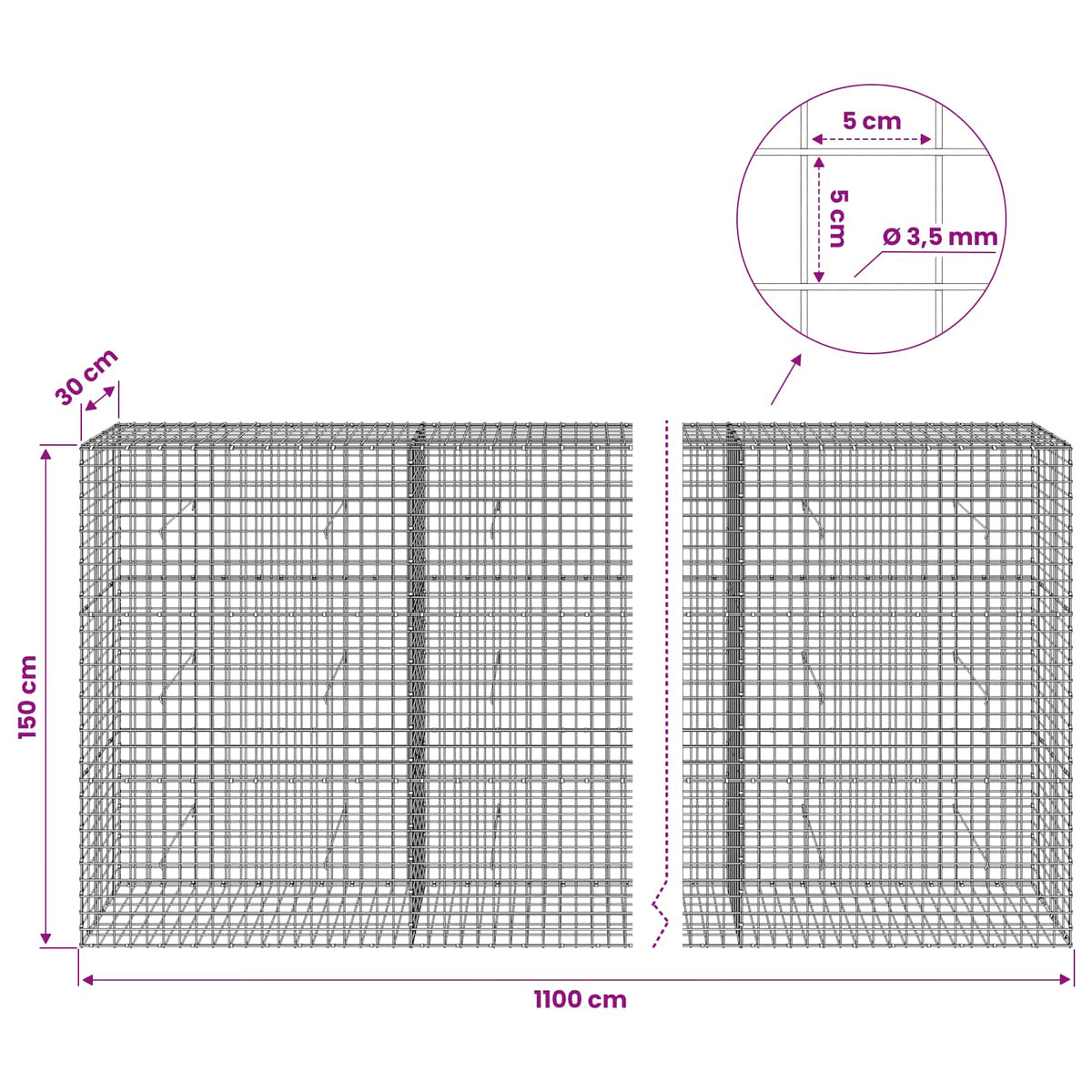 Γκαμπιόν με Σύρμα 3,5 mm και Πλέγμα 5x5 cm 1100x30x150 εκ - Pakobazaar