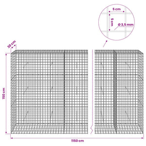 Γκαμπιόν με Σύρμα 3,5 mm και Πλέγμα 5x5 cm 1150x30x150 εκ