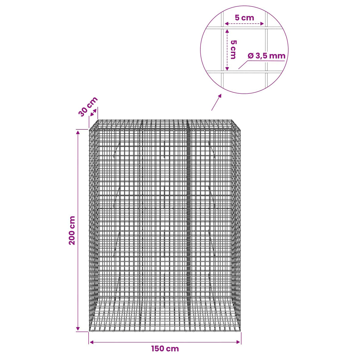 Γκαμπιόν με Σύρμα 3,5 mm και Πλέγμα 5x5 cm 150x30x200 εκ - Pakobazaar