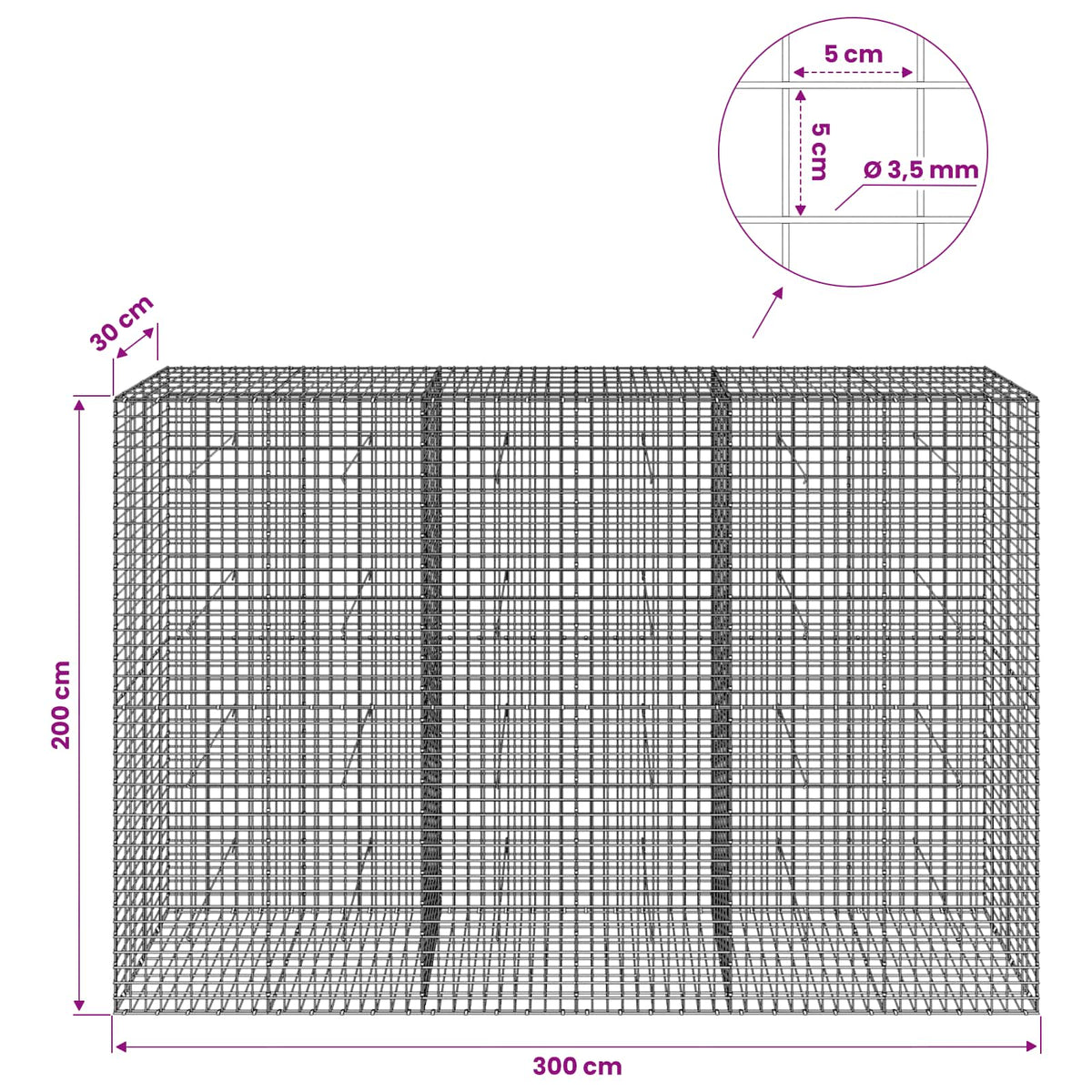Γκαμπιόν με Σύρμα 3,5 mm και Πλέγμα 5x5 cm 300x30x200 εκ