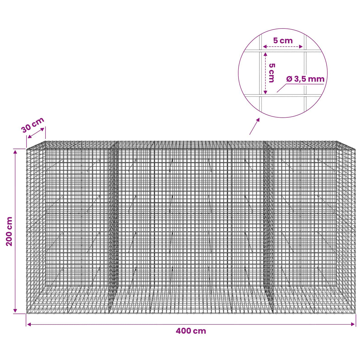Γκαμπιόν με Σύρμα 3,5 mm και Πλέγμα 5x5 cm 400x30x200 εκ - Pakobazaar