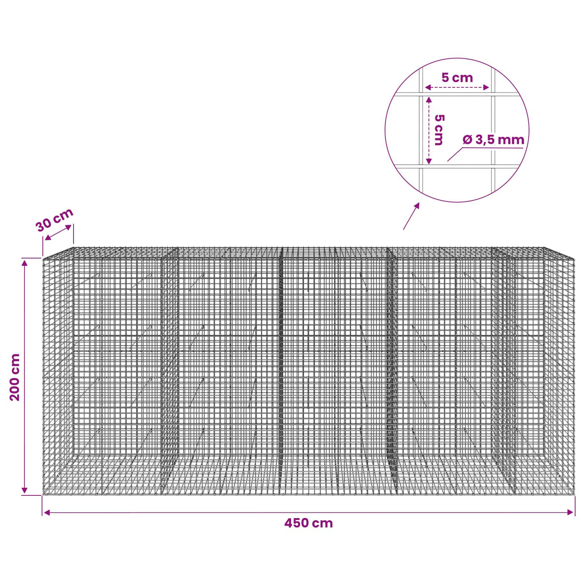 Γκαμπιόν με Σύρμα 3,5 mm και Πλέγμα 5x5 cm 450x30x200 εκ