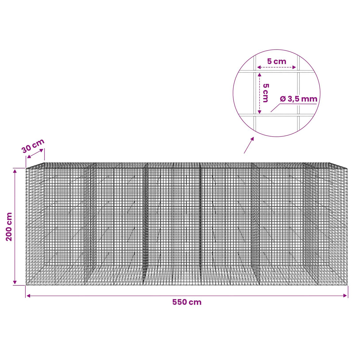 Γκαμπιόν με Σύρμα 3,5 mm και Πλέγμα 5x5 cm 550x30x200 εκ - Pakobazaar