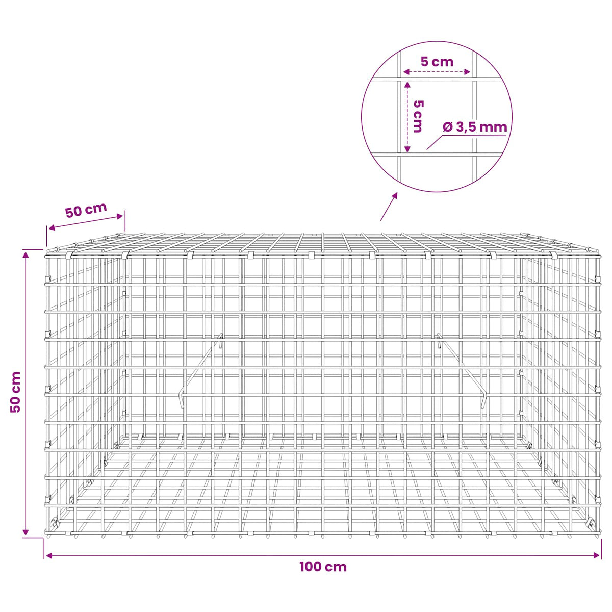 Γκαμπιόν με Σύρμα 3,5 mm και Πλέγμα 5x5 cm 100x50x50 εκ