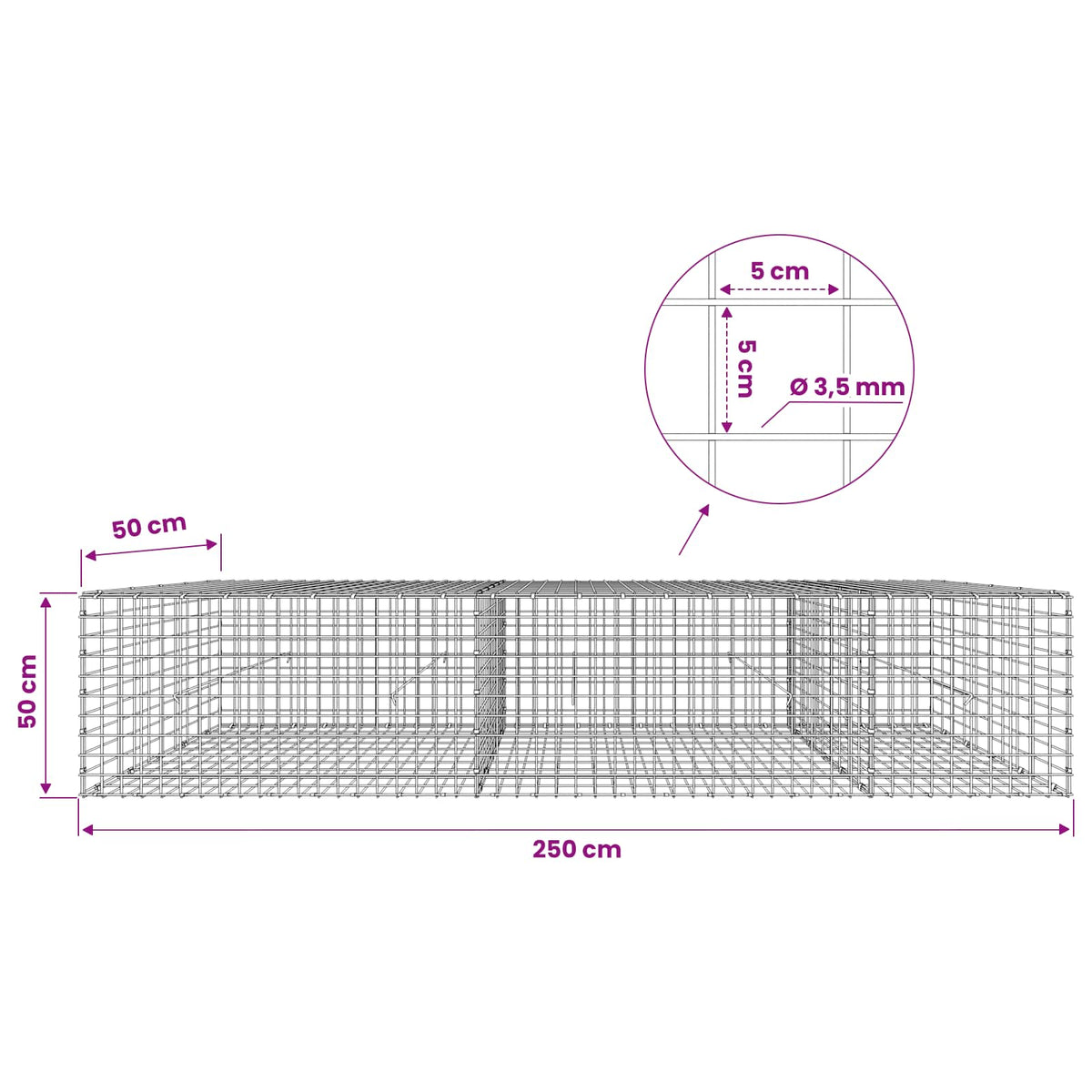 Γκαμπιόν με Σύρμα 3,5 mm και Πλέγμα 5x5 cm 250x50x50 εκ - Pakobazaar