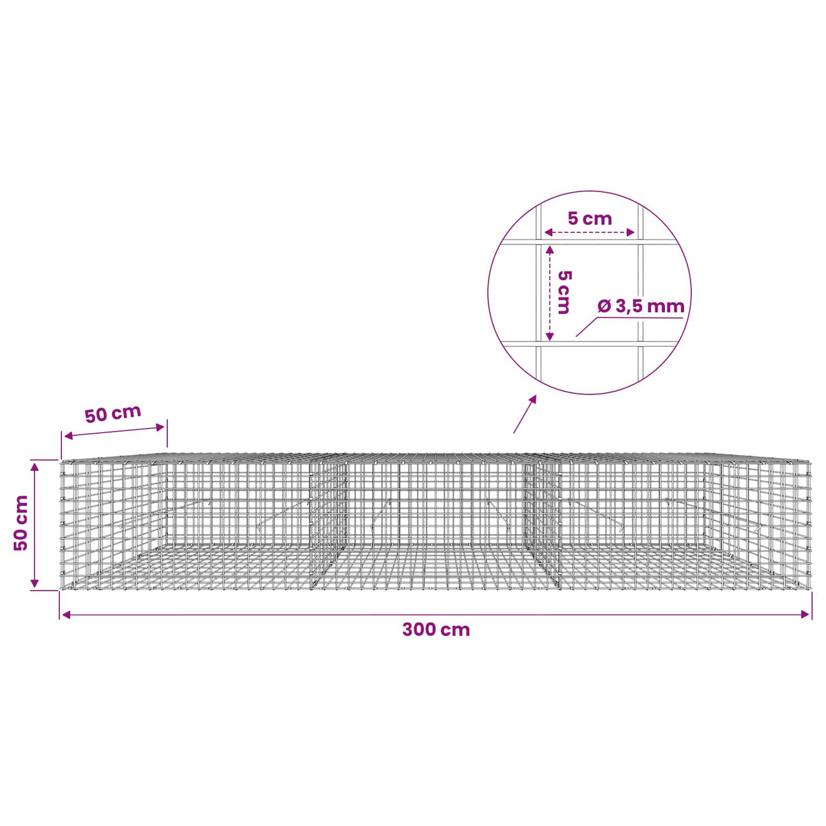 Γκαμπιόν με Σύρμα 3,5 mm και Πλέγμα 5x5 cm 300x50x50 εκ - Pakobazaar