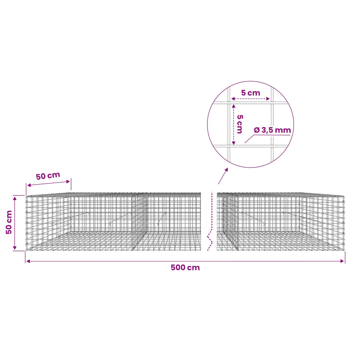 Γκαμπιόν με Σύρμα 3,5 mm και Πλέγμα 5x5 cm 500x50x50 εκ - Pakobazaar