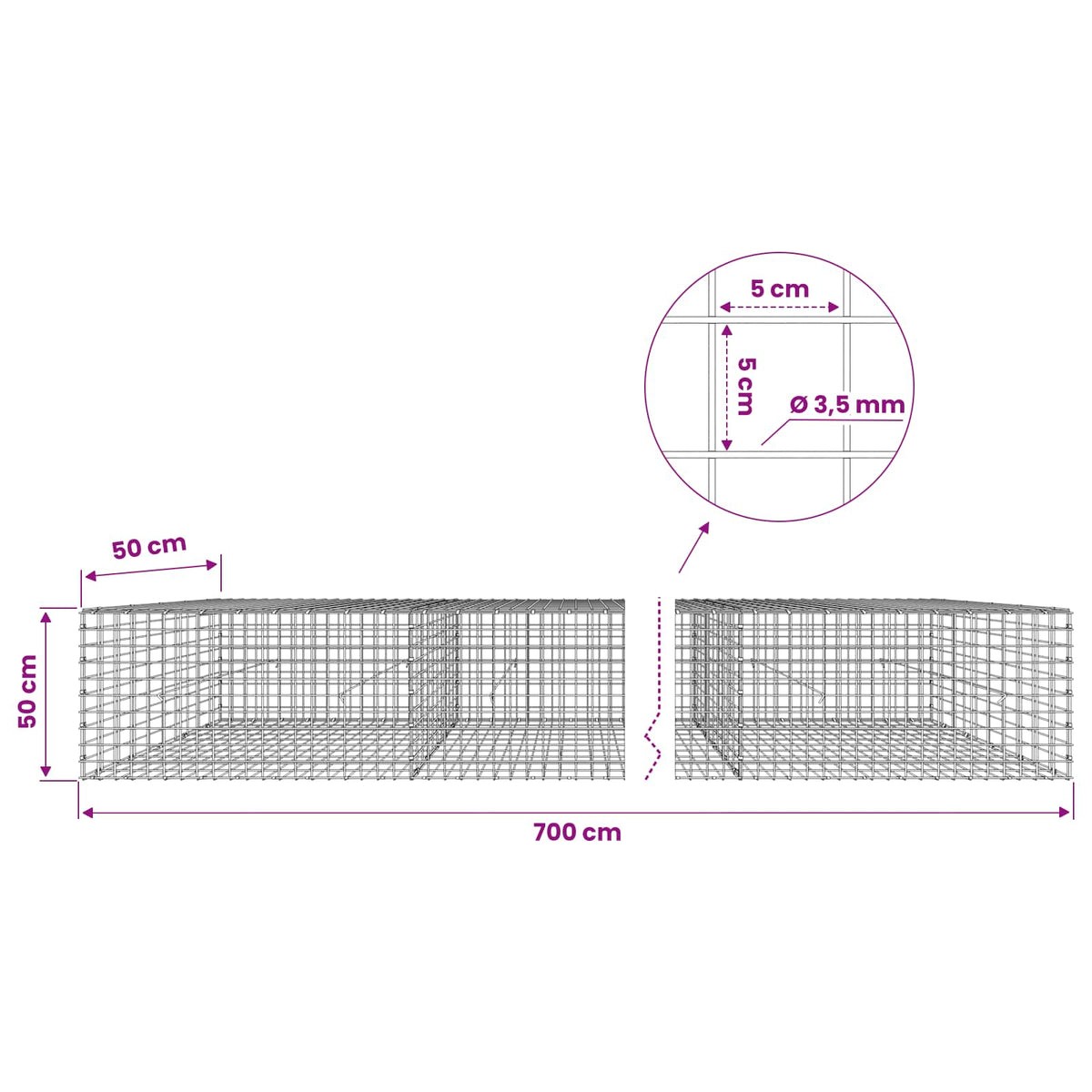 Γκαμπιόν με Σύρμα 3,5 mm και Πλέγμα 5x5 cm 700x50x50 εκ - Pakobazaar