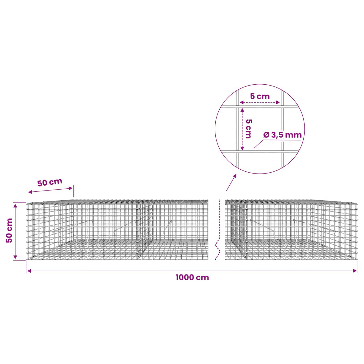 Γκαμπιόν με Σύρμα 3,5 mm και Πλέγμα 5x5 cm 1000x50x50 εκ. - Pakobazaar