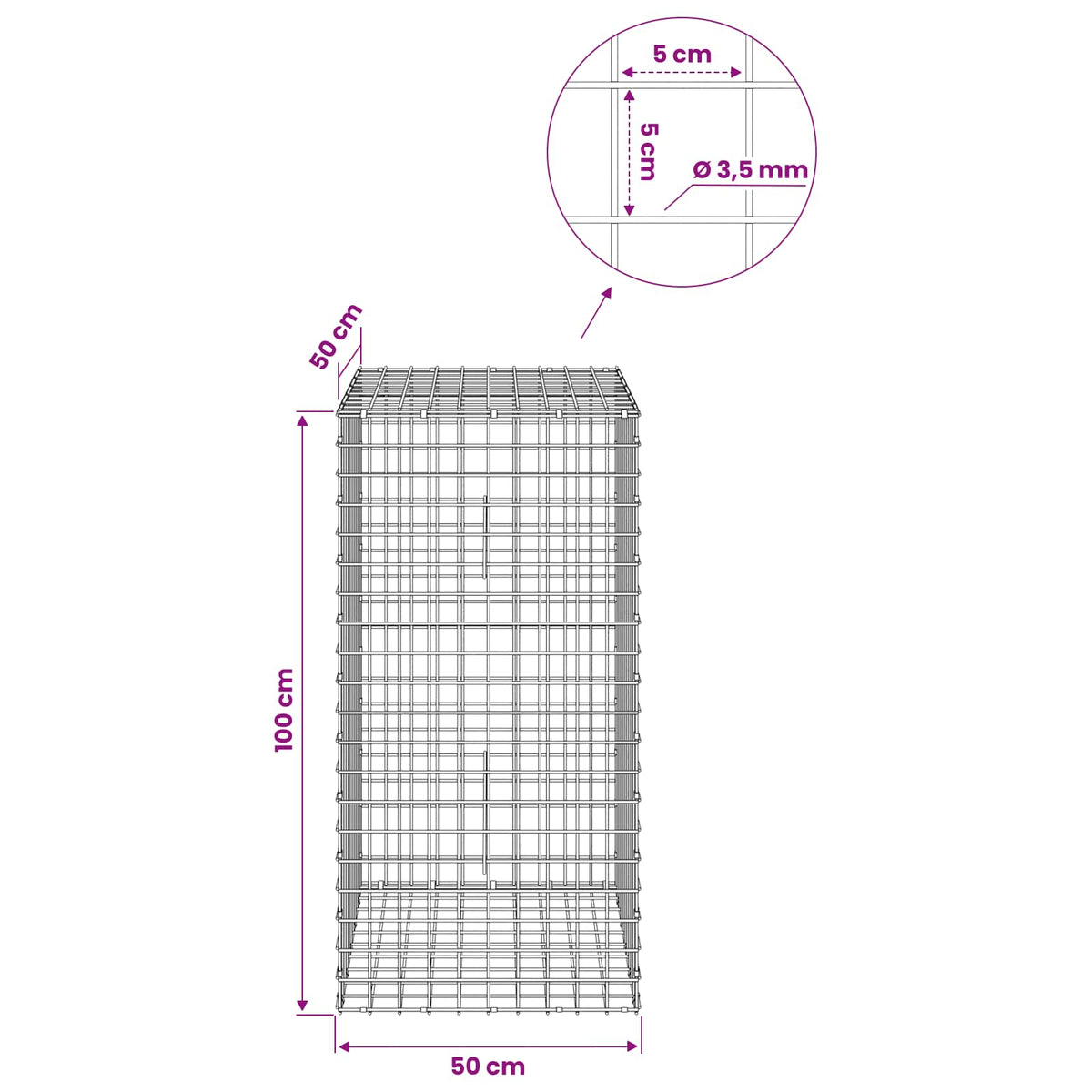 Γκαμπιόν με Σύρμα 3,5 mm και Πλέγμα 5x5 cm 50x50x100 εκ - Pakobazaar