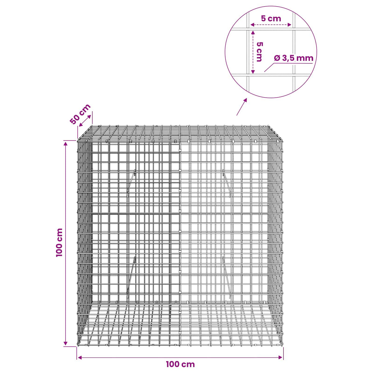 Γκαμπιόν με Σύρμα 3,5 mm και Πλέγμα 5x5 cm 100x50x100 εκ