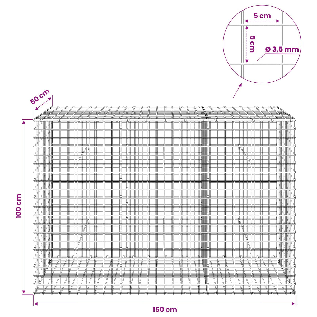 Γκαμπιόν με Σύρμα 3,5 mm και Πλέγμα 5x5 cm 150x50x100 εκ. - Pakobazaar