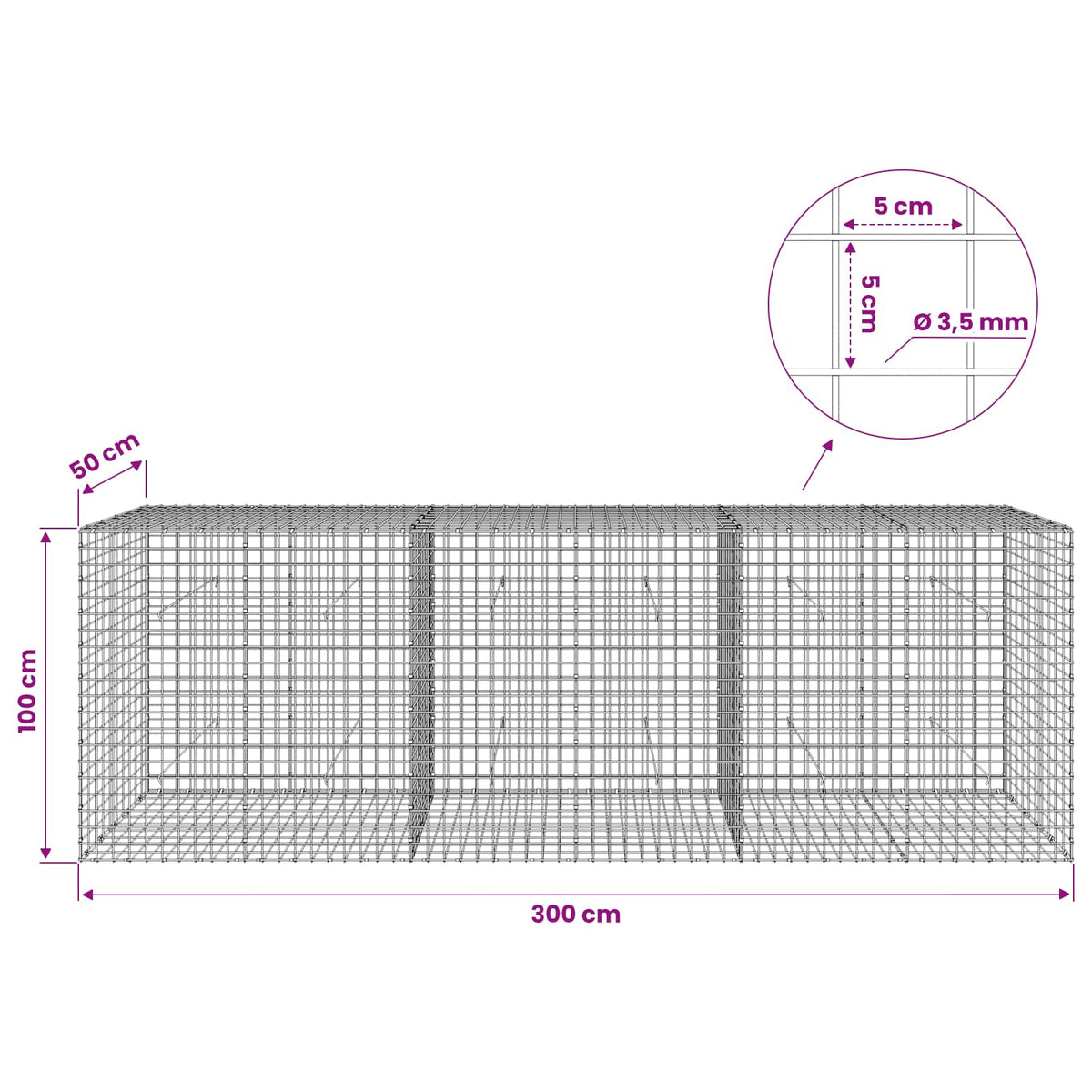 Γκαμπιόν με Σύρμα 3,5 mm και Πλέγμα 5x5 cm 300x50x100 εκ