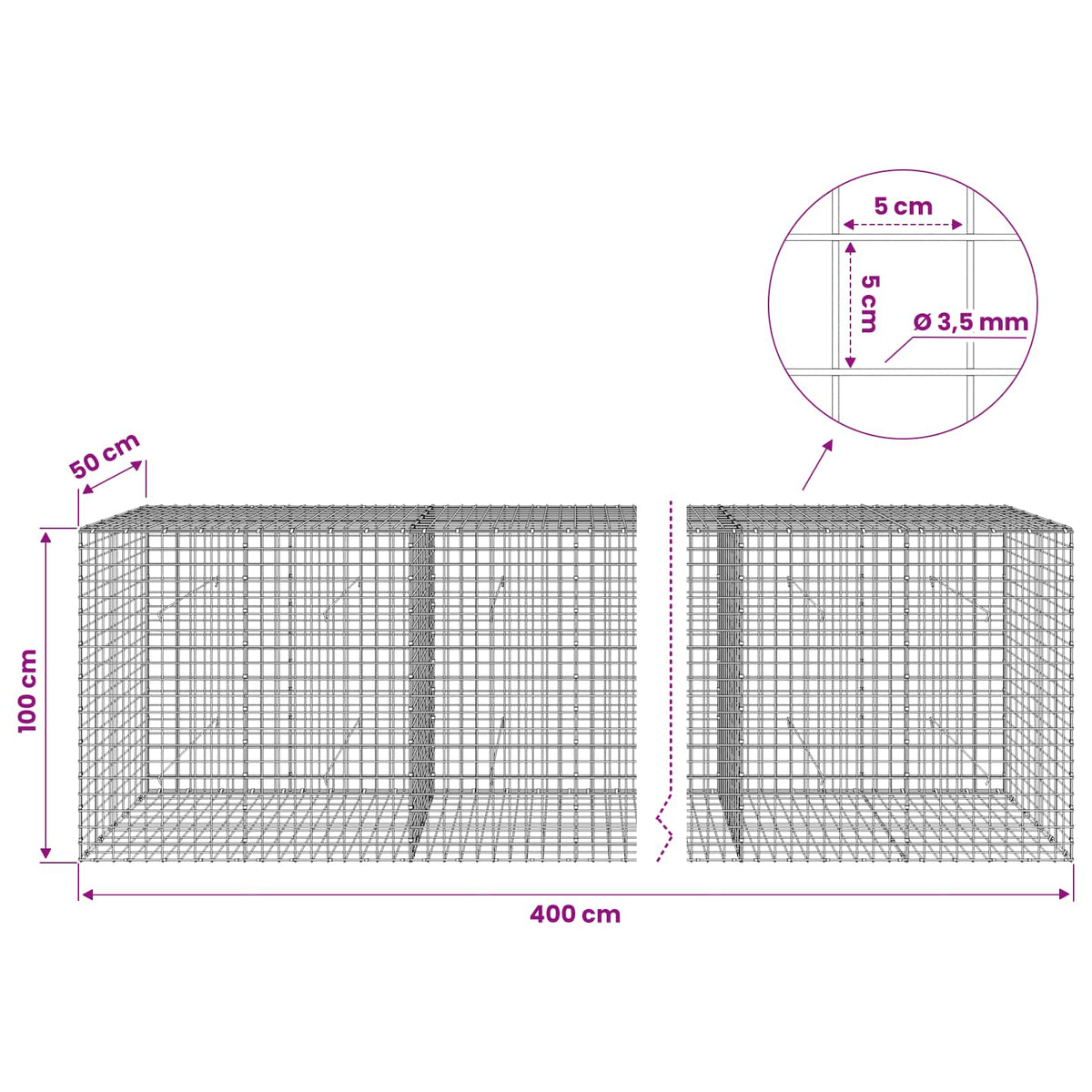 Γκαμπιόν με Σύρμα 3,5 mm και Πλέγμα 5x5 cm 400x50x100 εκ - Pakobazaar