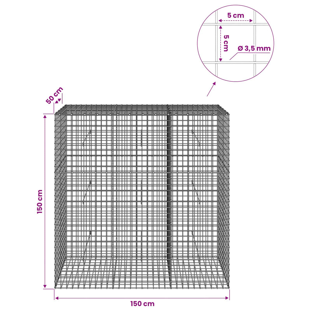 Γκαμπιόν με Σύρμα 3,5 mm και Πλέγμα 5x5 cm 150x50x150 εκ - Pakobazaar