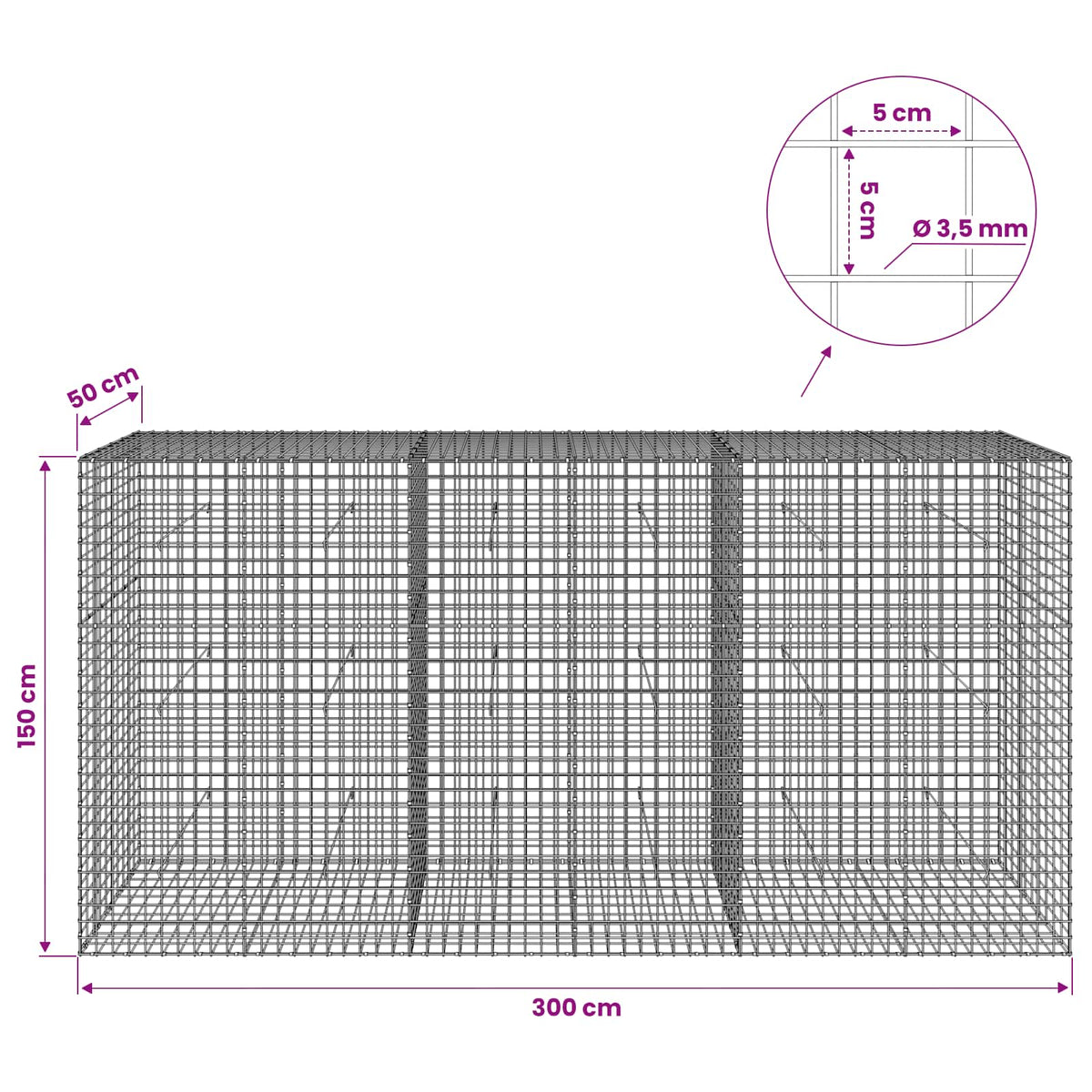 Γκαμπιόν με Σύρμα 3,5 mm και Πλέγμα 5x5 cm 300x50x150 εκ. - Pakobazaar