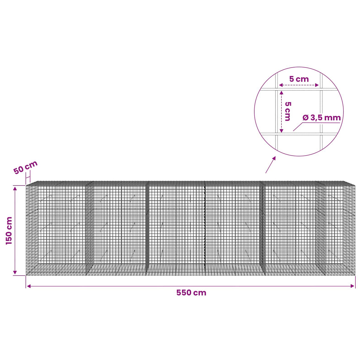 Γκαμπιόν με Σύρμα 3,5 mm και Πλέγμα 5x5 cm 550x50x150 εκ. - Pakobazaar