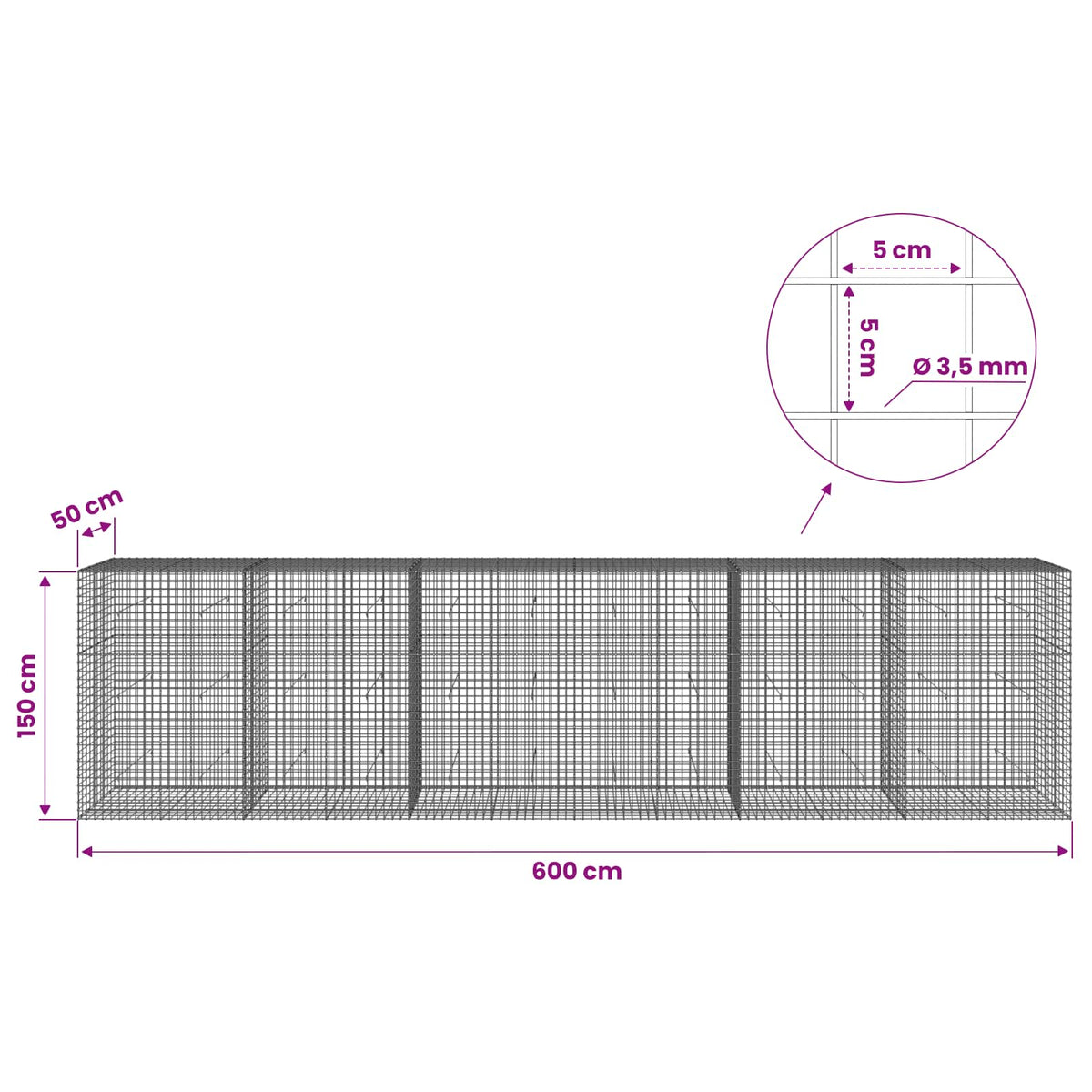 Γκαμπιόν με Σύρμα 3,5 mm και Πλέγμα 5x5 cm 600x50x150 εκ