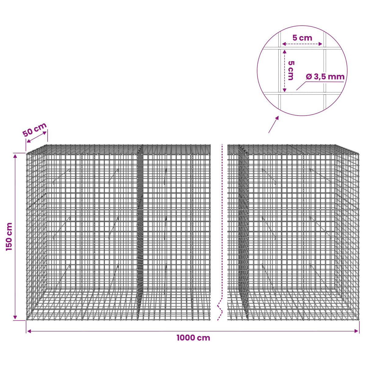 Γκαμπιόν με Σύρμα 3,5 mm και Πλέγμα 5x5 cm 1000x50x150 εκ - Pakobazaar