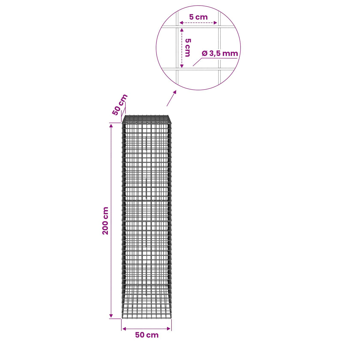 Γκαμπιόν με Σύρμα 3,5 mm και Πλέγμα 5x5 cm 50x50x200 εκ - Pakobazaar