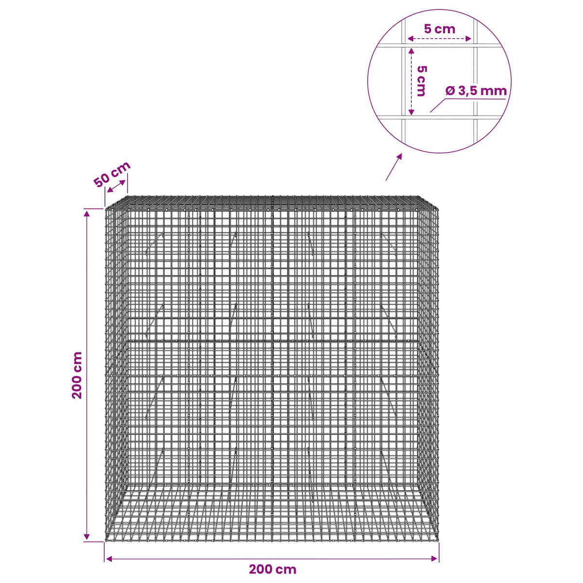 Γκαμπιόν με Σύρμα 3,5 mm και Πλέγμα 5x5 cm 200x50x200 εκ - Pakobazaar