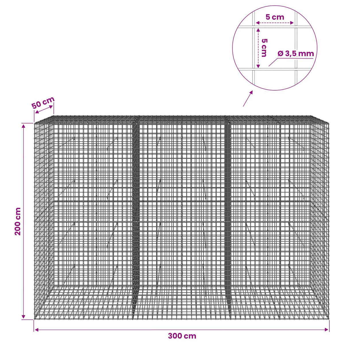 Γκαμπιόν με Σύρμα 3,5 mm και Πλέγμα 5x5 cm 300x50x200 εκ - Pakobazaar