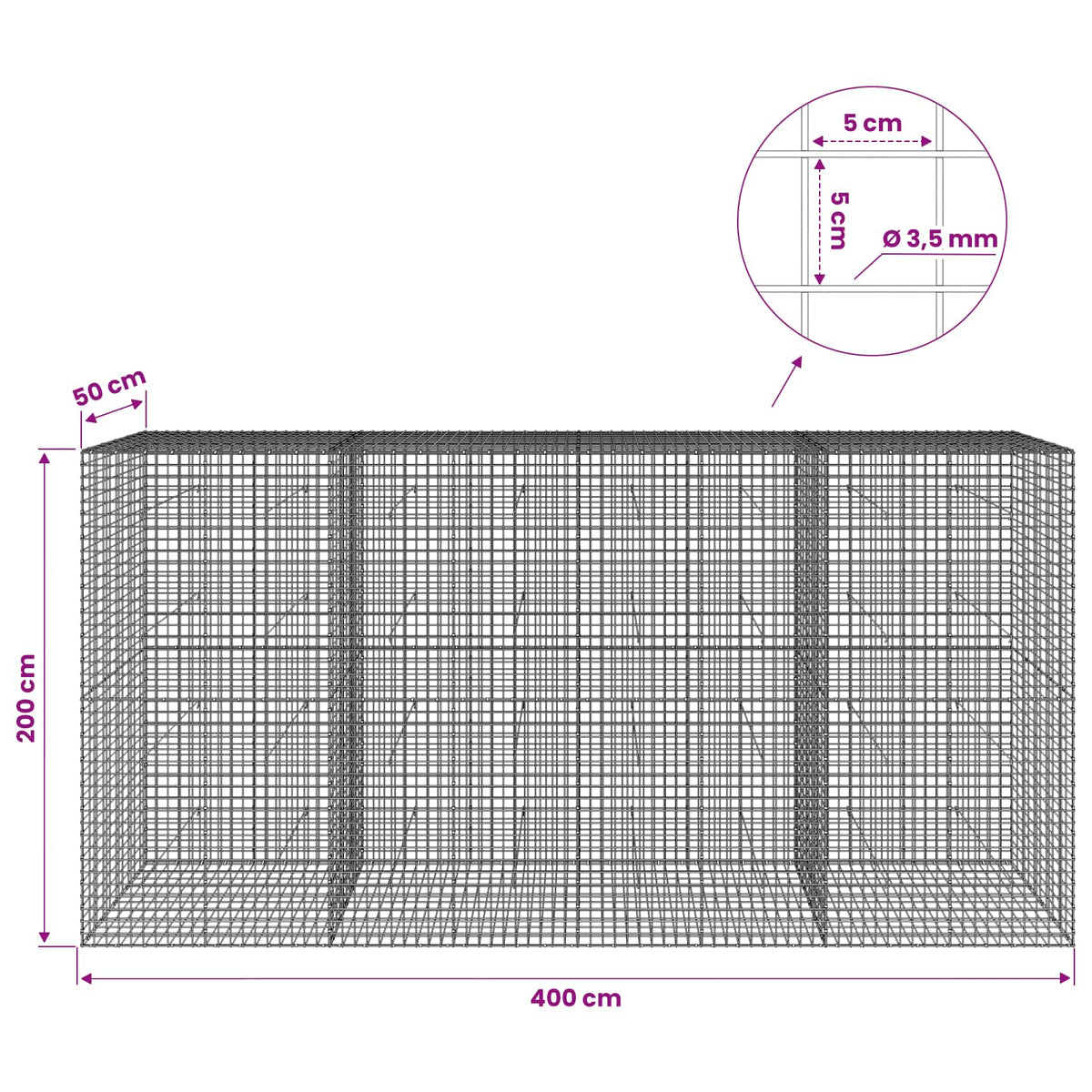 Γκαμπιόν με Σύρμα 3,5 mm και Πλέγμα 5x5 cm 400x50x200 εκ - Pakobazaar