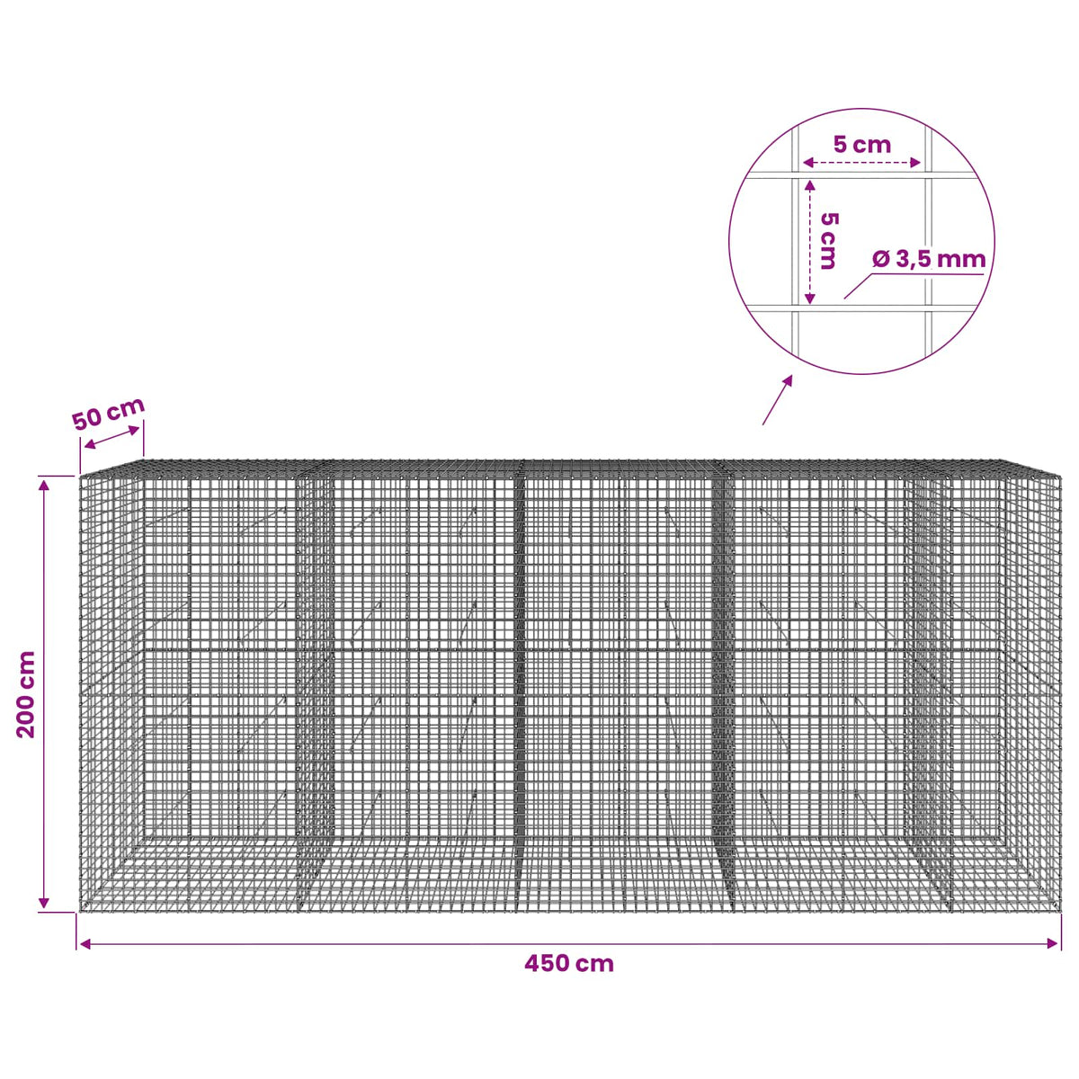 Γκαμπιόν με Σύρμα 3,5 mm και Πλέγμα 5x5 cm 450x50x200 εκ