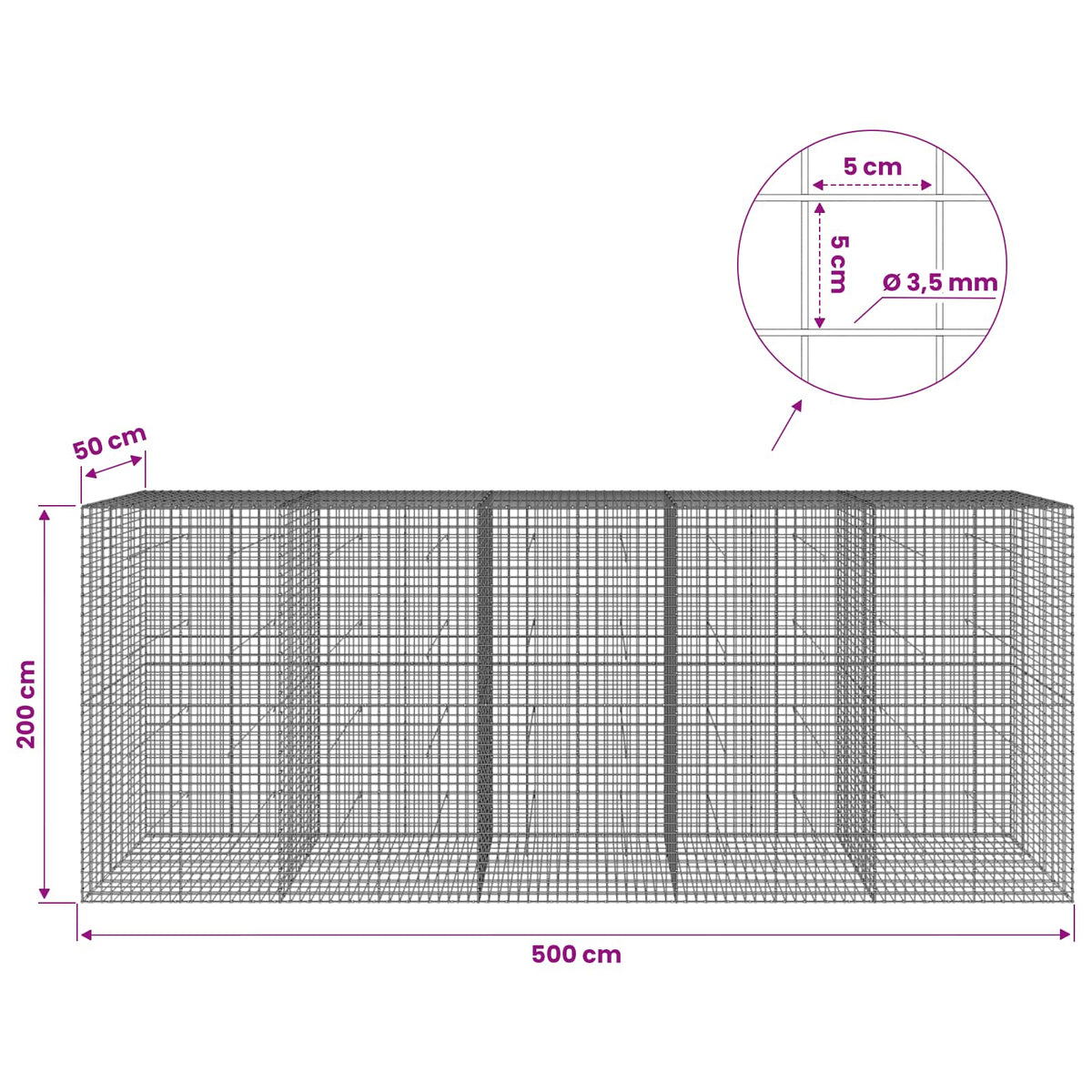 Γκαμπιόν με Σύρμα 3,5 mm και Πλέγμα 5x5 cm 500x50x200 εκ - Pakobazaar