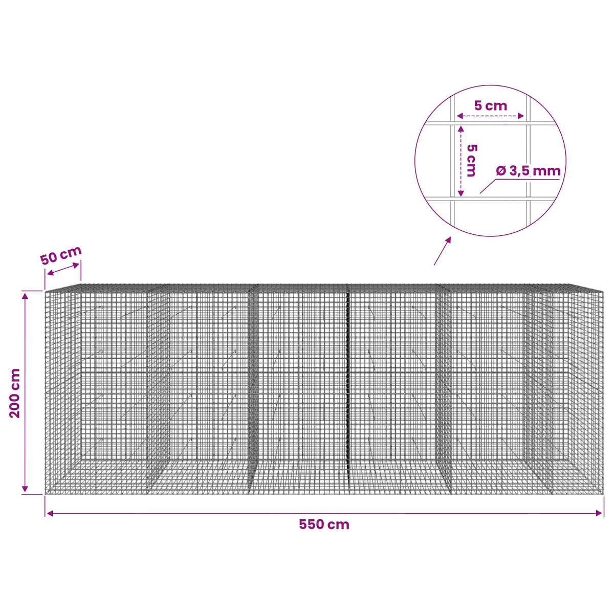 Γκαμπιόν με Σύρμα 3,5 mm και Πλέγμα 5x5 cm 550x50x200 εκ. - Pakobazaar