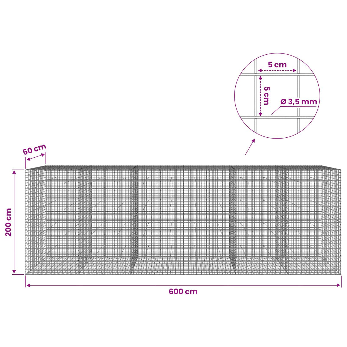 Γκαμπιόν με Σύρμα 3,5 mm και Πλέγμα 5x5 cm 600x50x200 εκ