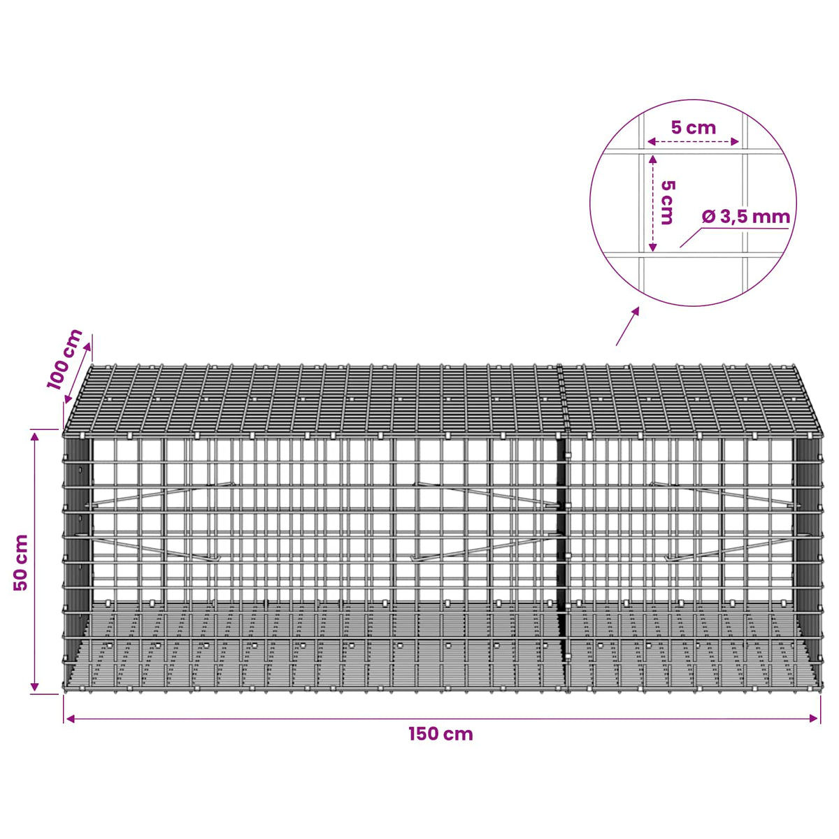 Γκαμπιόν με Σύρμα 3,5 mm και Πλέγμα 5x5 cm 150x100x50 εκ - Pakobazaar